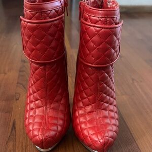 Quilted Red Ankle Boots